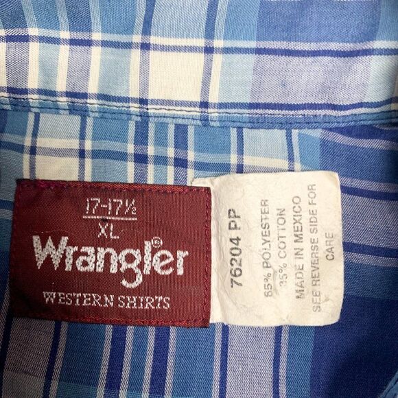 Wrangler Western Shirt Mens Extra Large Blue Plaid Cowboy Southwest Camp Rodeo - Picture 9 of 13